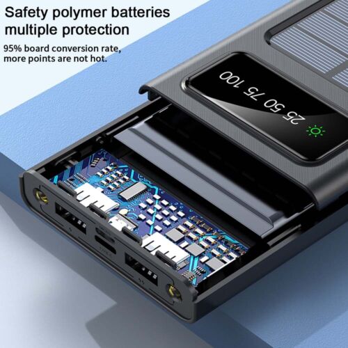 Solar Charger 30000mAh with 4 USB Ports and Integrated Cables
