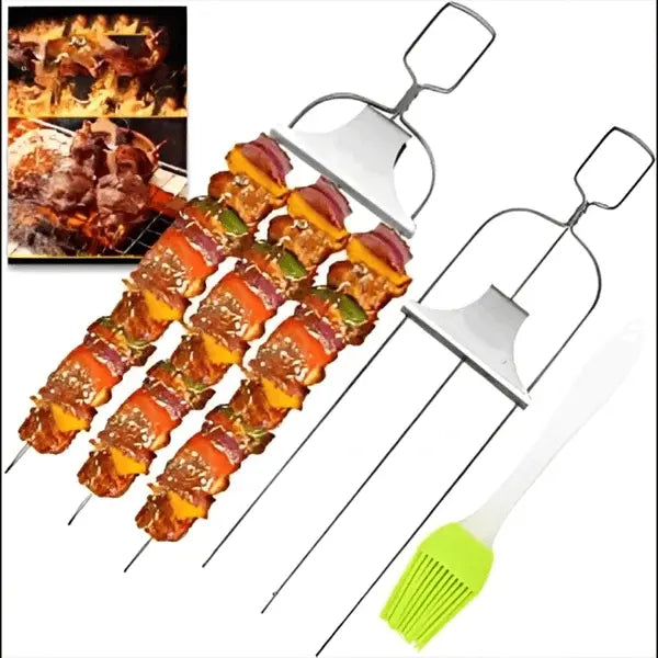 Stainless Steel BBQ Skewer | Double-Tine Design | Slide Scraper for Easy Cleaning | SpießPro