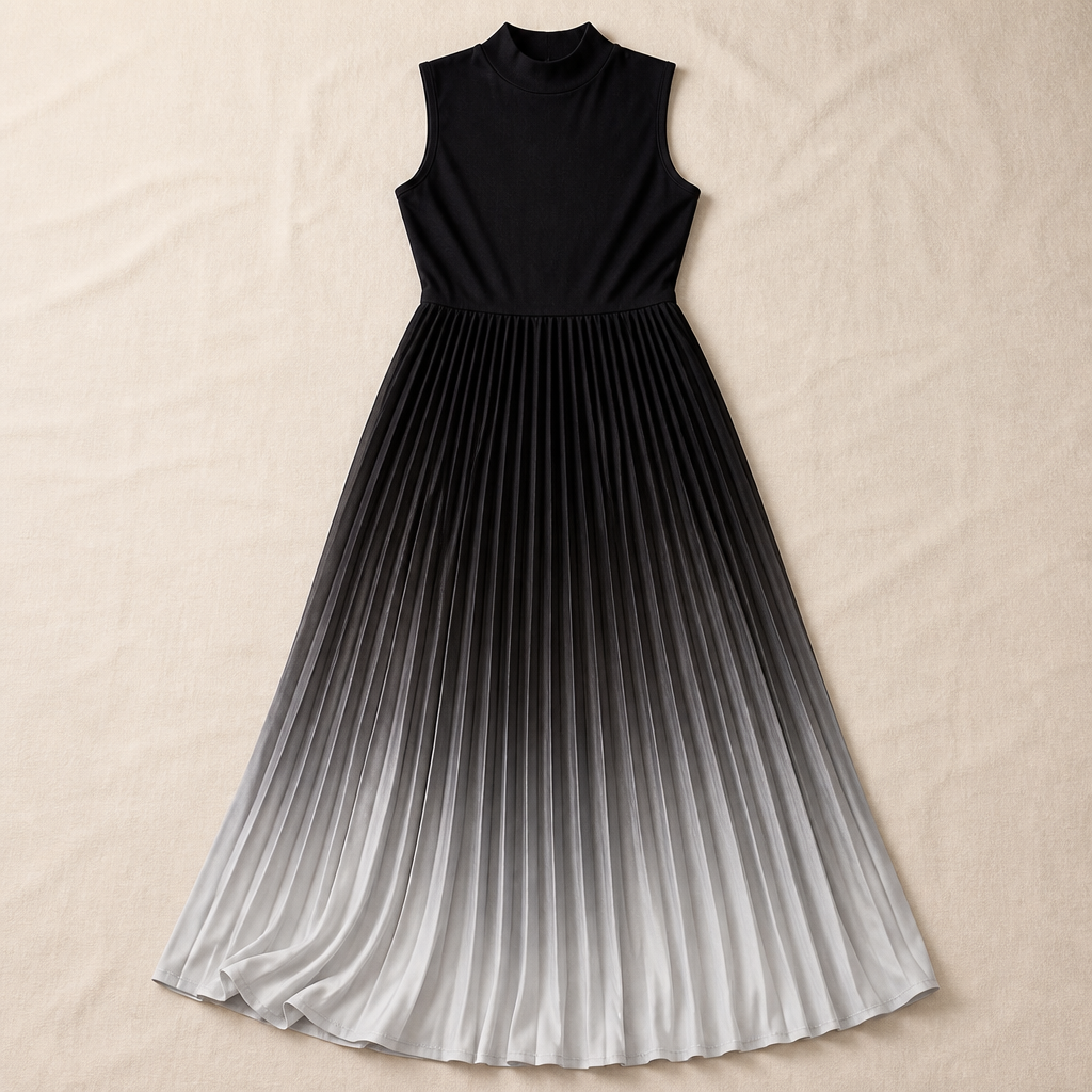 LioraMist™ – Sleeveless Ombre Pleated Maxi Dress with Hidden Pockets