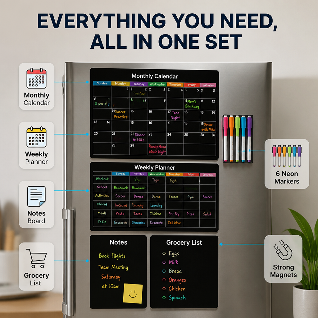 VibranceFlow™ Magnetic Calendar Set — Command Your Family’s Chaos with Colorful Clarity and Stress-Free Control