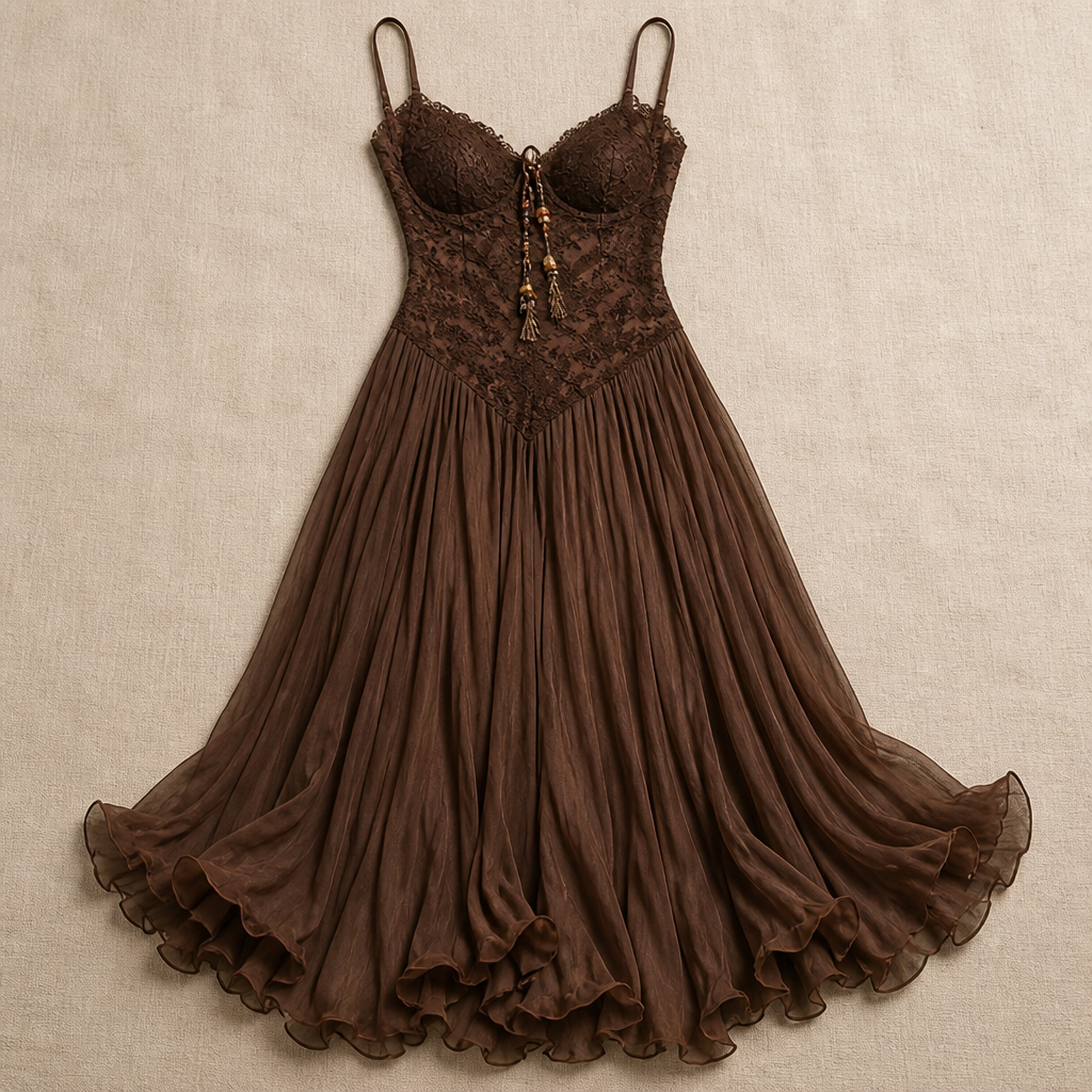 LunariaSilk™ – Romantic Lace Bodice Chiffon Maxi Dress with Ruffled Hem