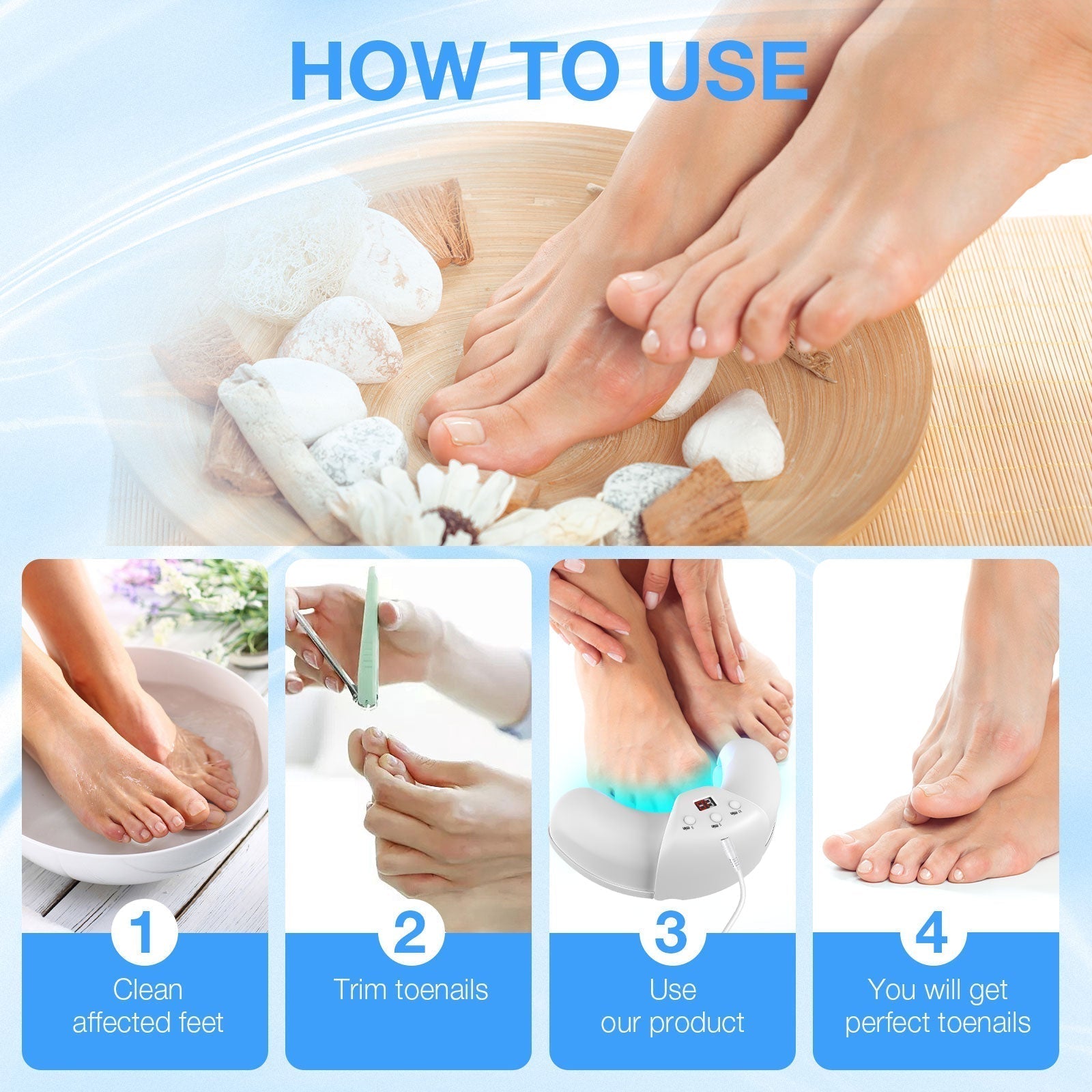 Home Device for Treating Nail Fungus on Multiple Toenails