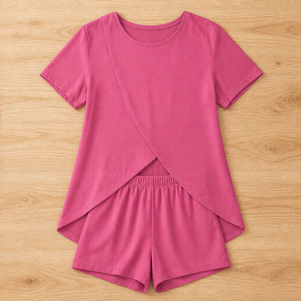 SolaraEase™ – Relaxed Tulip-Hem Top & Shorts Summer Set