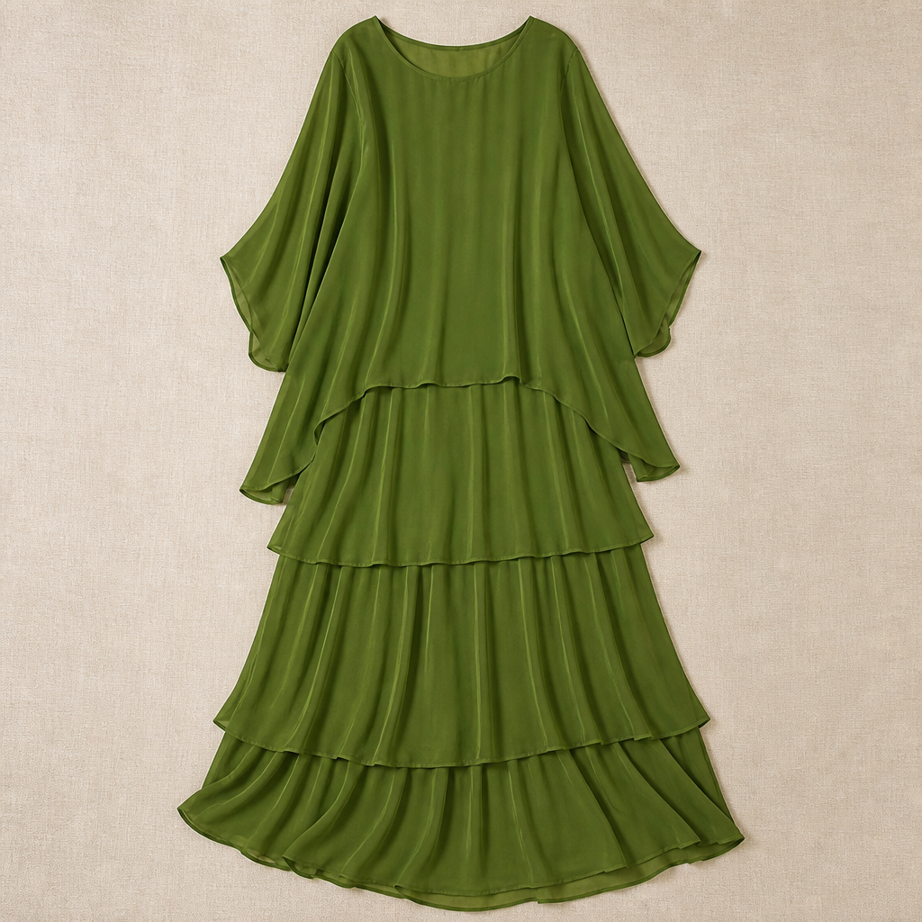 VeroLuxe™ – Flowy Tiered Maxi Dress with Cape Sleeves