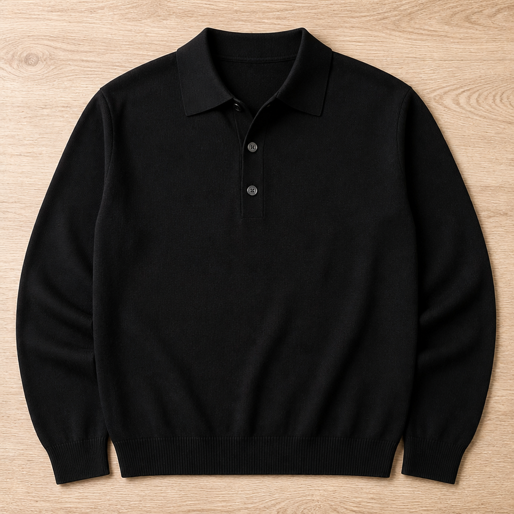 LuxeWave™ – Fine-Knit Long-Sleeve Polo with Three-Button Placket