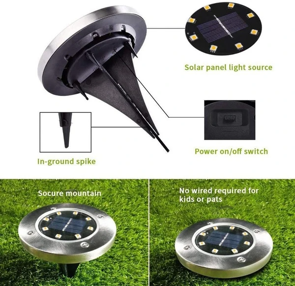 12 LED Solar-Powered Ground Lights for Garden and Yard - Weather Resistant