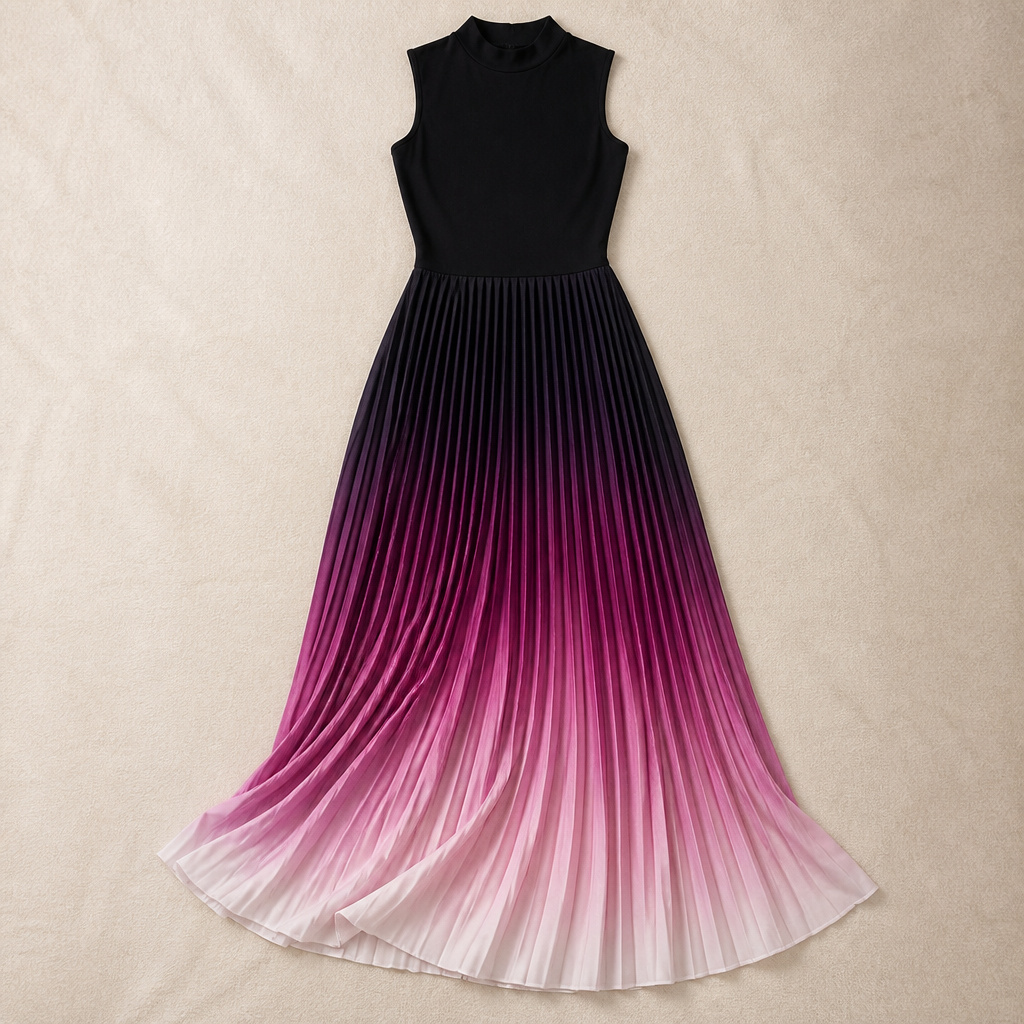 LioraMist™ – Sleeveless Ombre Pleated Maxi Dress with Hidden Pockets