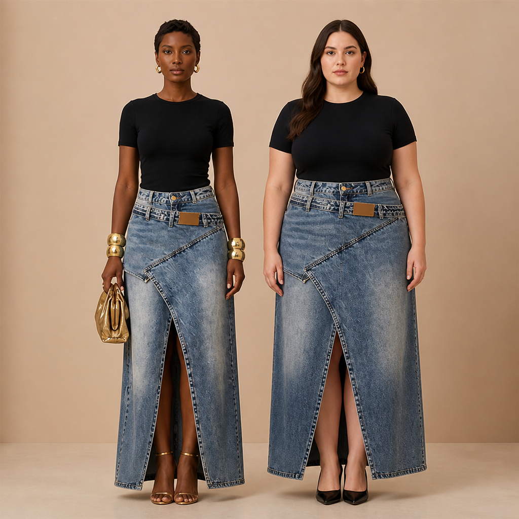 SuraDenim™ Maxi Skirt — Command Every Room with Effortless, Head-Turning Confidence
