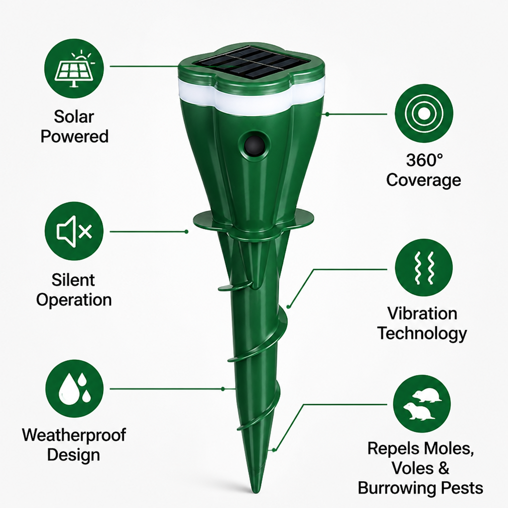 TerraGuard™ — Silent, Solar-Powered Shield That Saves Your Garden from Burrowing Pests
