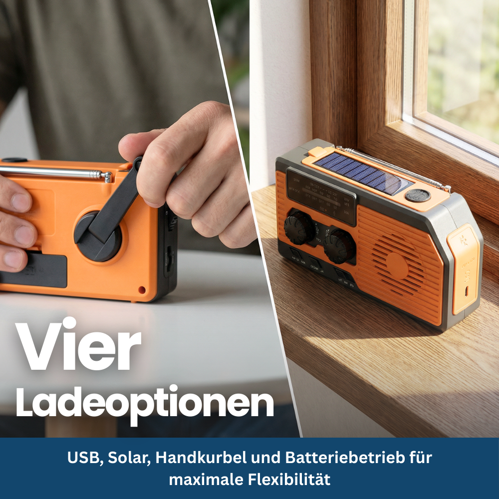 Solar-Powered 4-in-1 Emergency Radio with Battery Backup