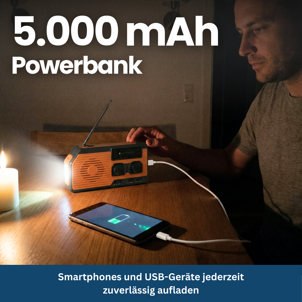Solar-Powered 4-in-1 Emergency Radio with Battery Backup