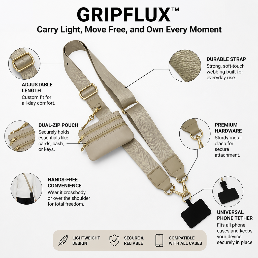 GripFlux™ — Move Light, Stay Handsfree, and Own Every Moment with Confidence