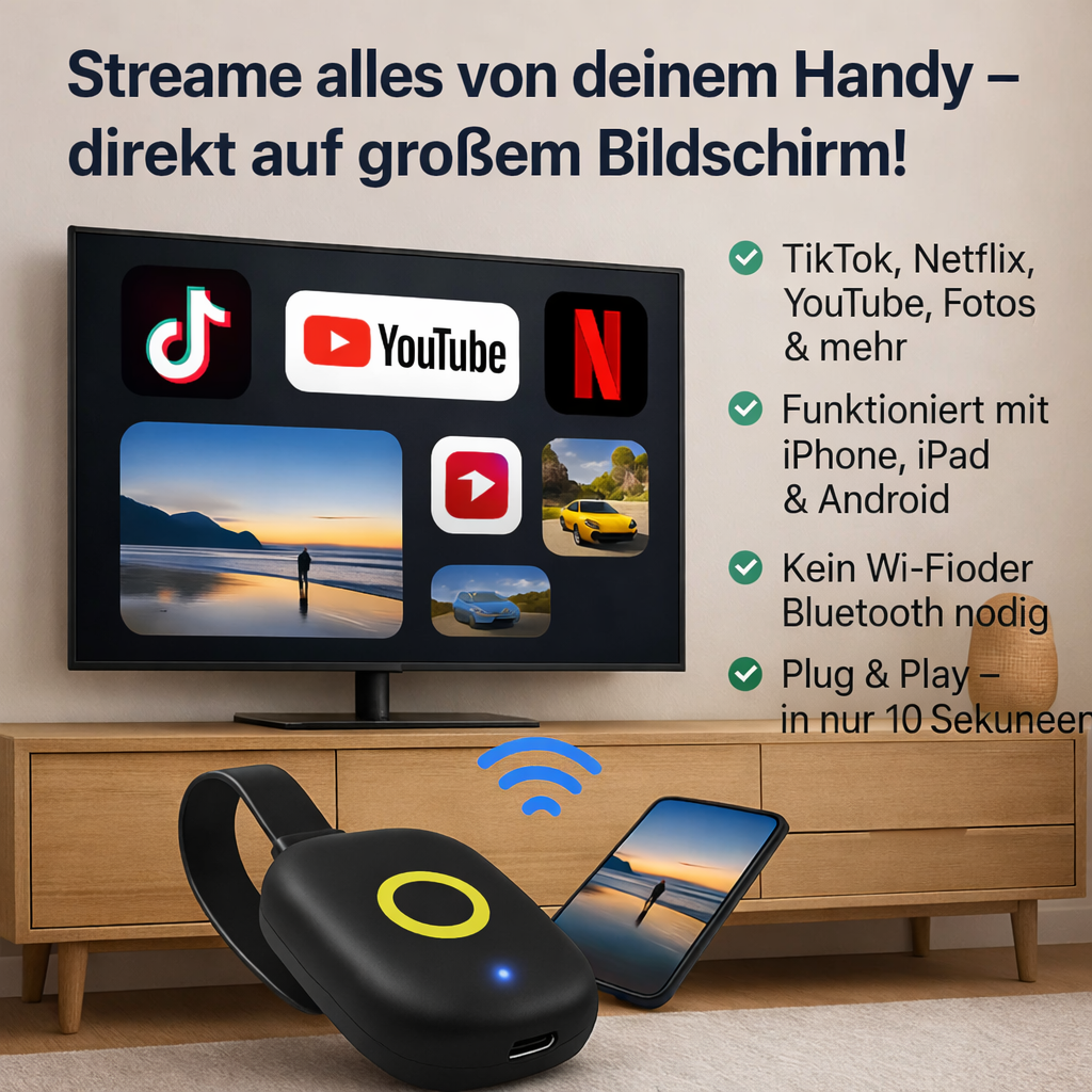 Wireless Display Receiver Adapter | HDMI Plug-and-Play Streaming Gadget | StreamLink