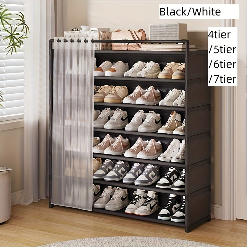 Foldable Shoe Rack with Dust Cover Curtain