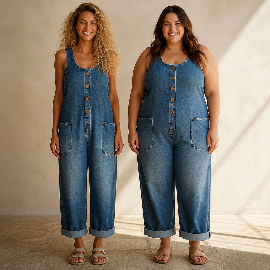 VelaStream™ – Relaxed Button-Front Denim Jumpsuit with Roomy Pockets