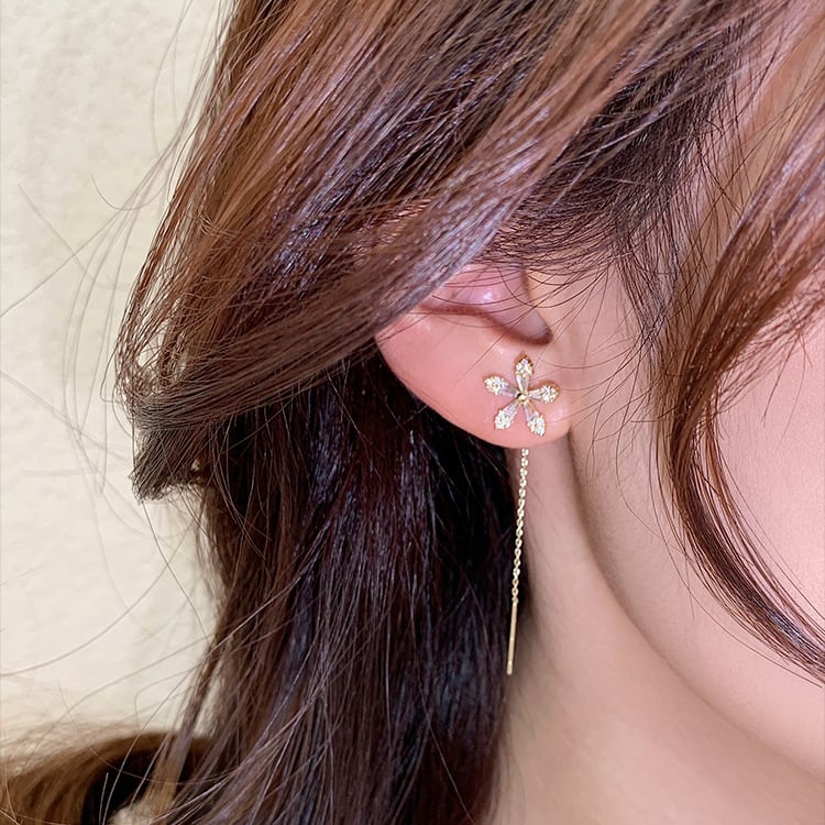 Flower Earrings with Sparkling Crystal Stones