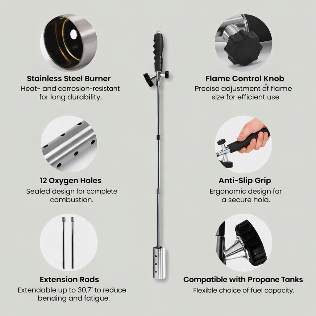 Weed Torch | Eco-Friendly Weed Management | Variable Flame Rod | Flammix
