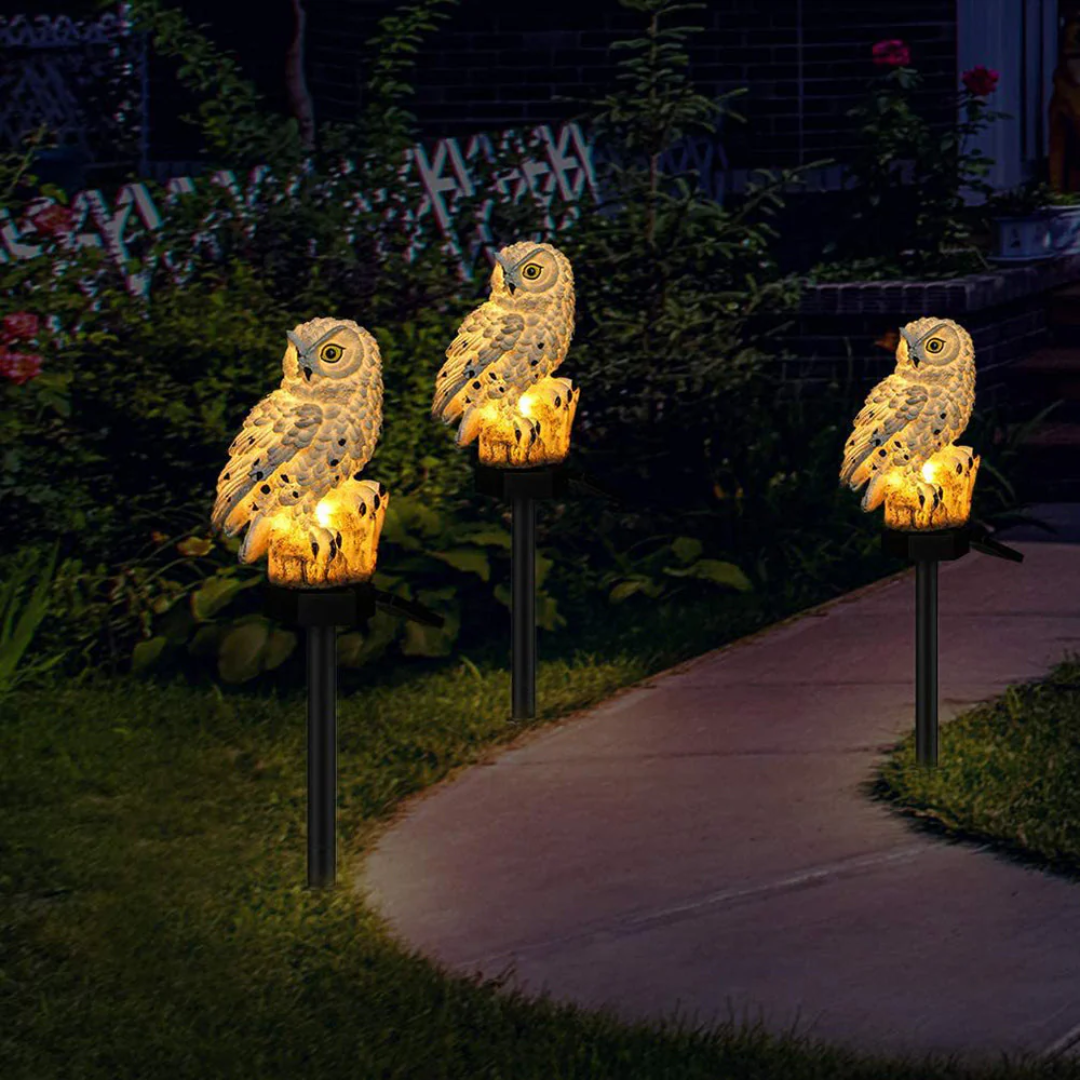 Solar Garden Light in Owl Design for Outdoor Pathways and Ambience