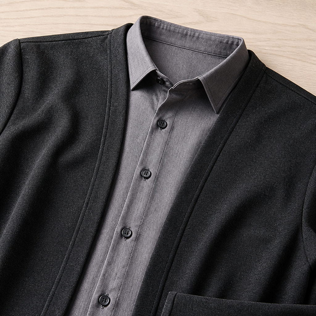 ApexForm™ – Slim-Fit 2-in-1 Knit Shirt with Layered Cardigan Look