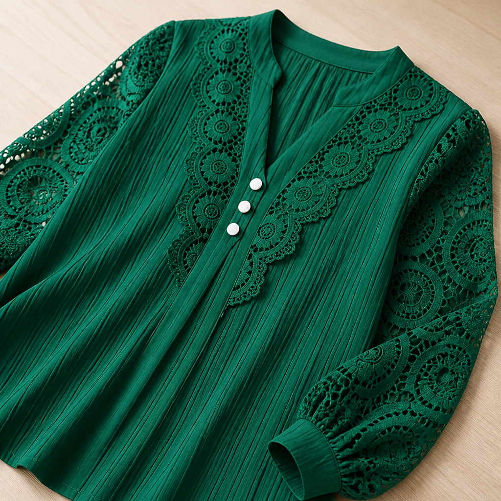 LumivaLace™ Pleated V-Neck Top — Unleash Effortless Elegance That Moves with You