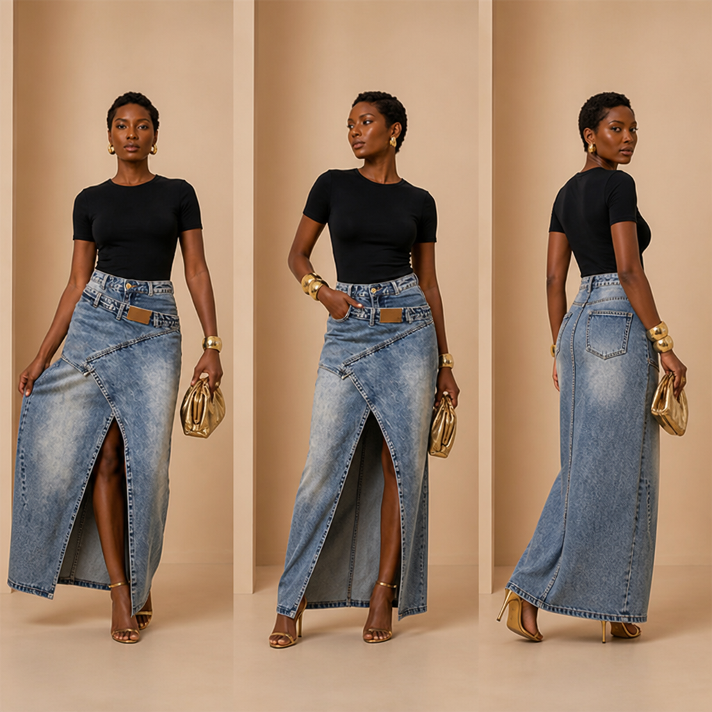 SuraDenim™ Maxi Skirt — Command Every Room with Effortless, Head-Turning Confidence