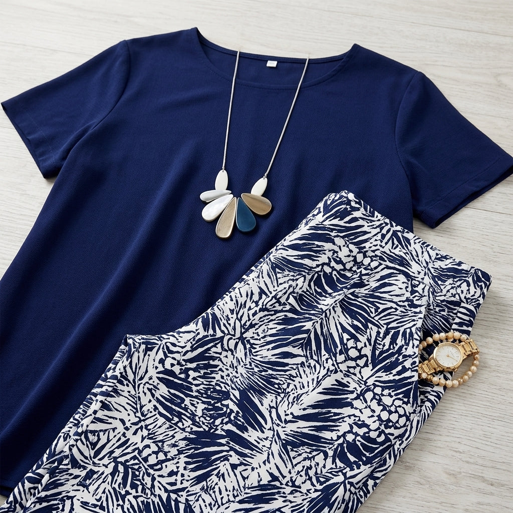 Ariselle™ – Relaxed Two-Piece Set with Soft Top and Printed Pants