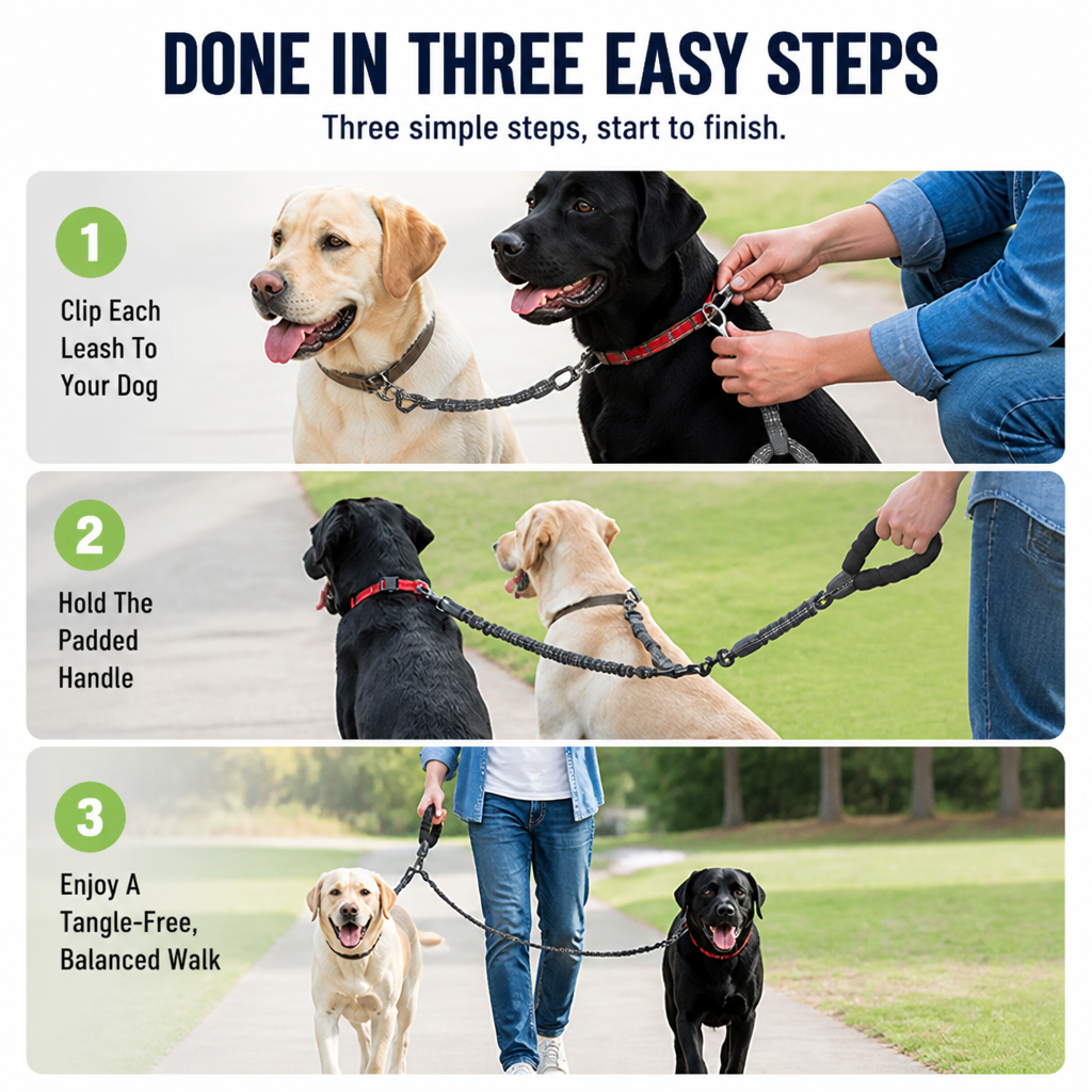 VersaTether™ — Effortless, Tangle-Free Control for Happier, Calmer Walks with Two Dogs