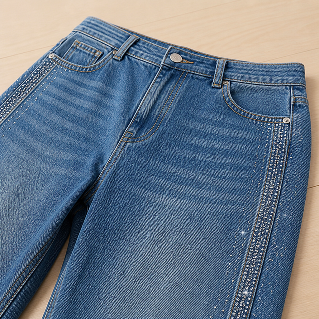 LumiVerve™ Wide-Leg Rhinestone Jeans — Flaunt Your Curves with Effortless Comfort and Sparkling Confidence
