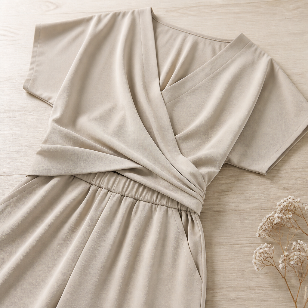 SolaraLuxe™ – Wrap-Front Wide-Leg Jumpsuit with Twist Waist