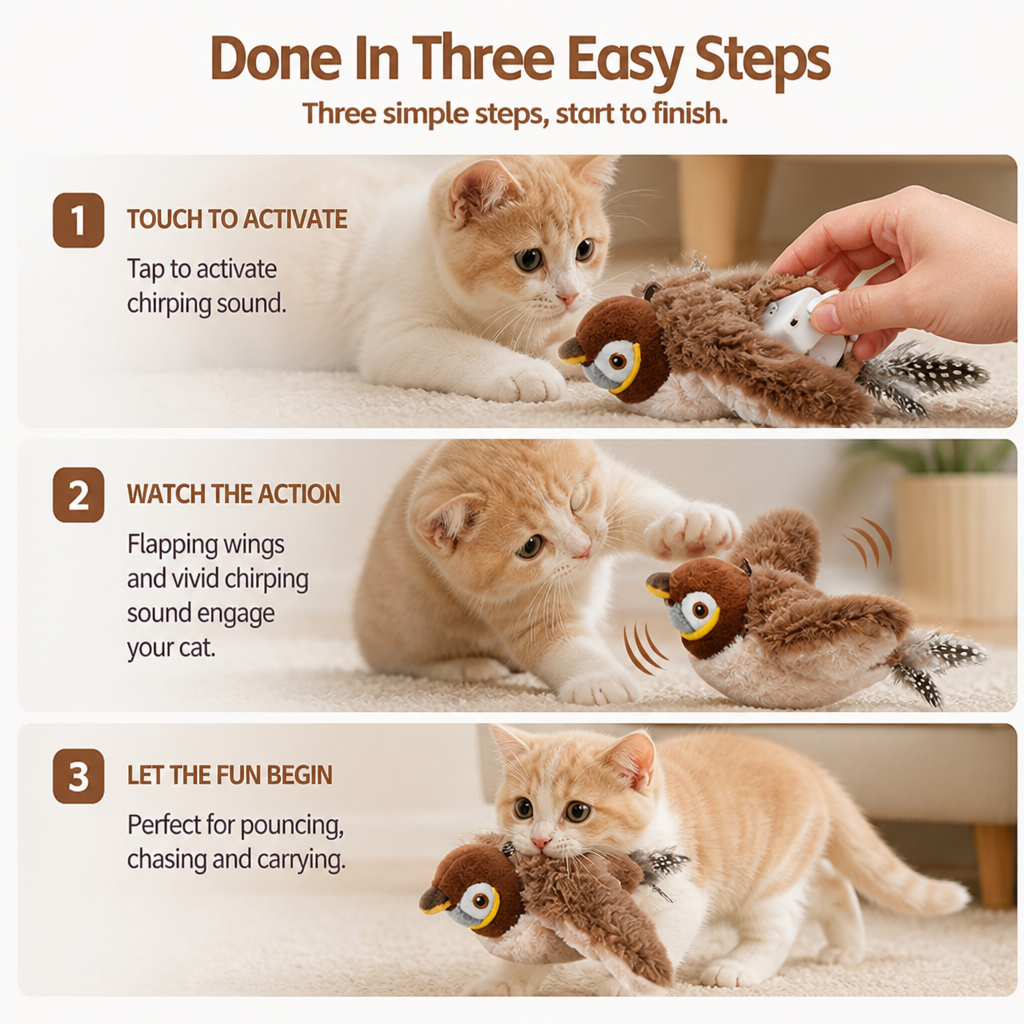 Touch-Activated Chirping Plush Cat Toy (Indoor)