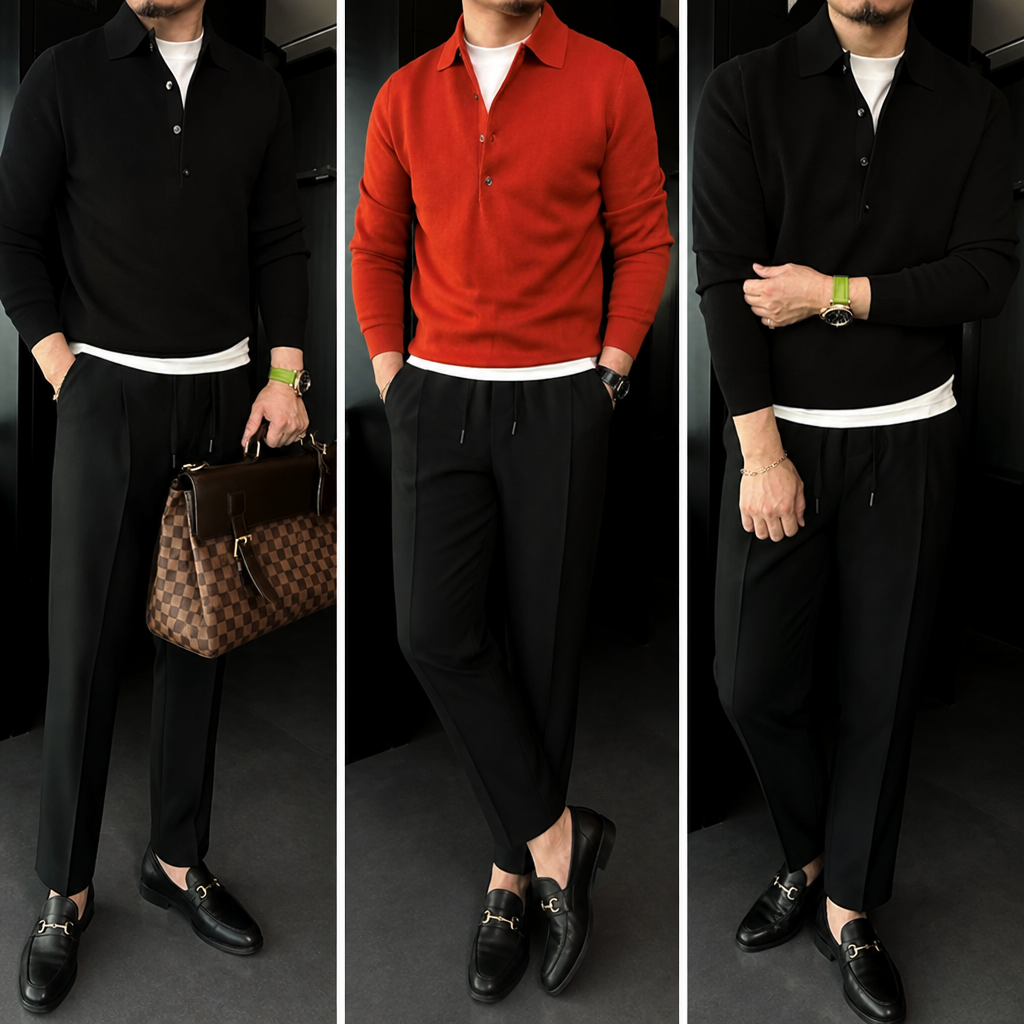 ValorWeave™ – Tailored Knit Polo with Spread Collar & Button Placket