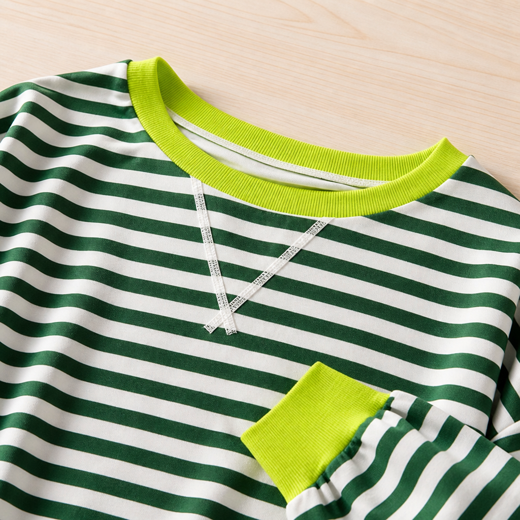 VeroLuxe™ – Relaxed Striped Crewneck Sweatshirt with Contrast Trim