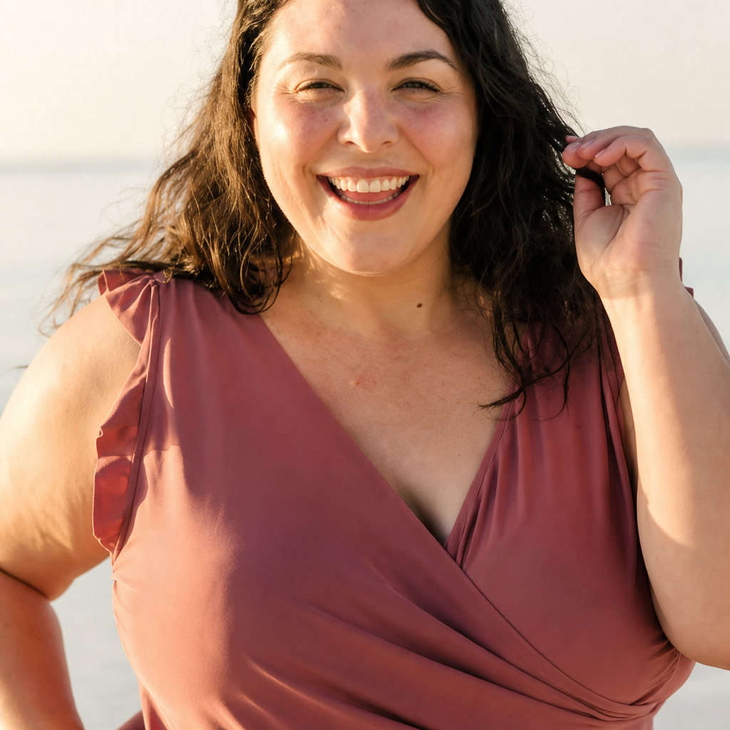 MarinaSilk™ – Ruffle Wrap-Front Nursing Swim Romper with Built-In Support