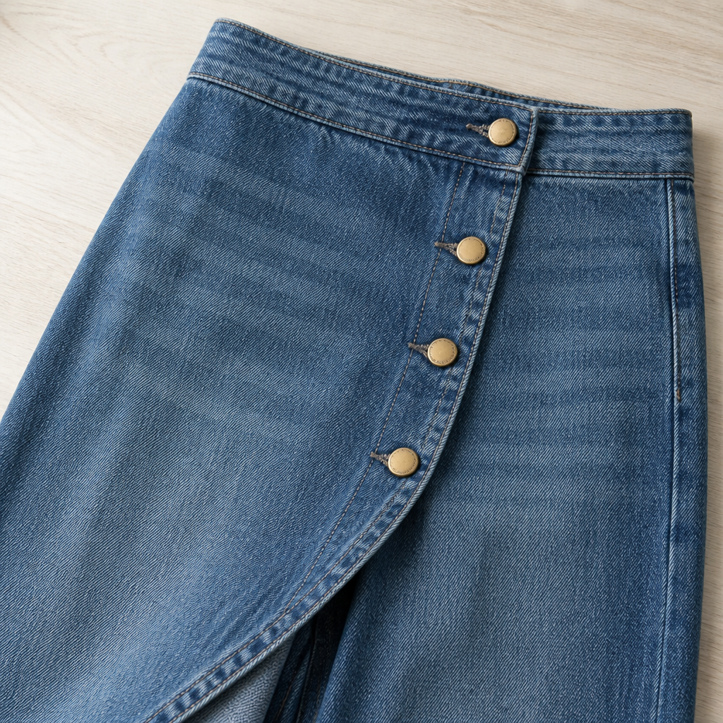 LumaCurve™ – Elegant Wide-Leg Jeans with Asymmetric Wrap-Front Overlay