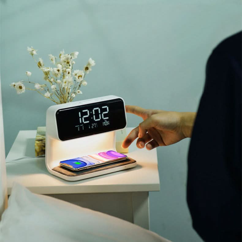 Bedside Light with Wireless Charger and Alarm Clock Unit