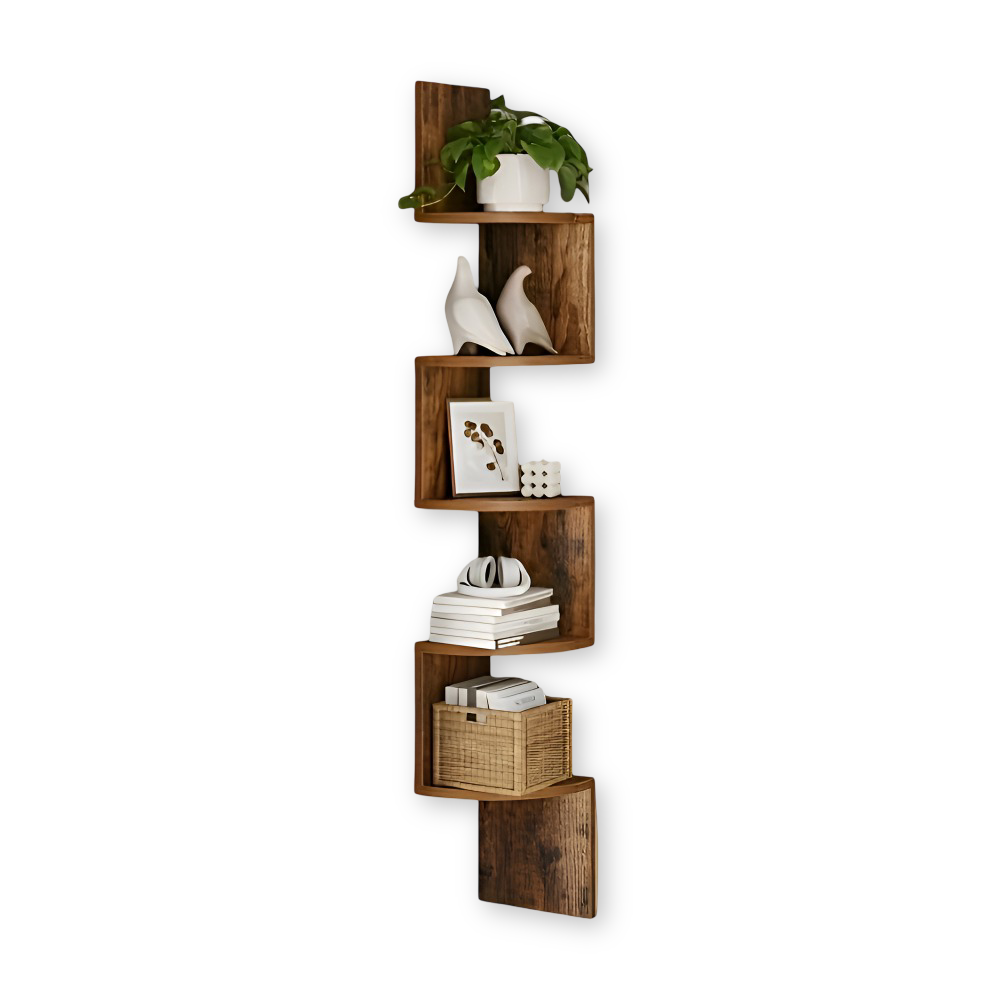 Corner Shelf 5 Tiers | Zigzag Style with Shelves | Space-Saving Corner Fit | CornerZig