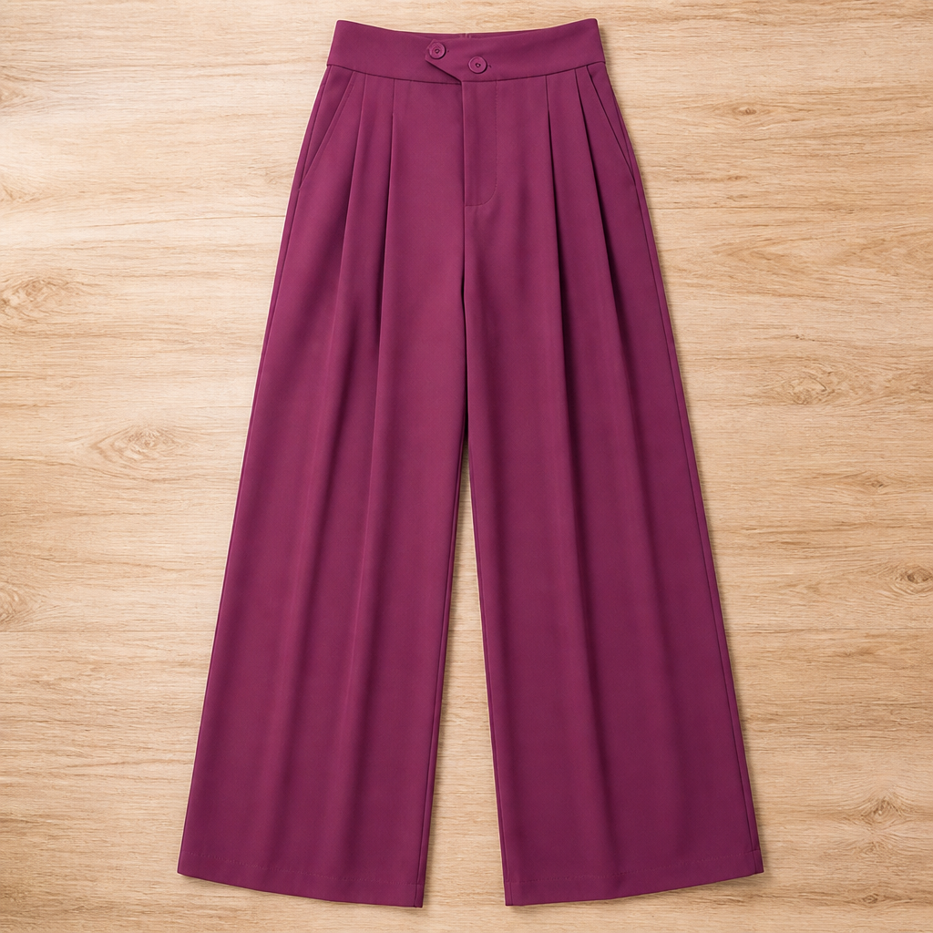 VivaLume™ – High-Waist Pleated Wide-Leg Trousers with Button Waist Detail