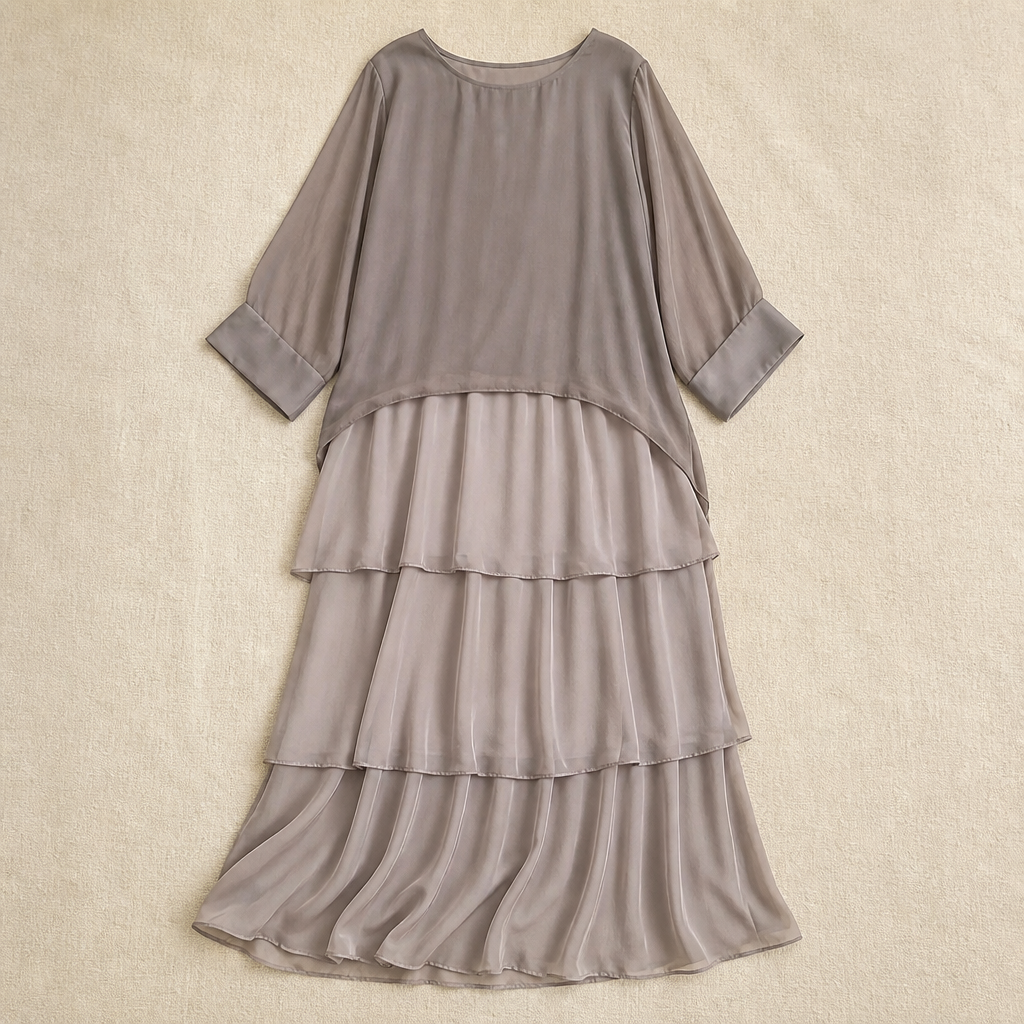 VeroLuxe™ – Flowy Tiered Maxi Dress with Cape Sleeves