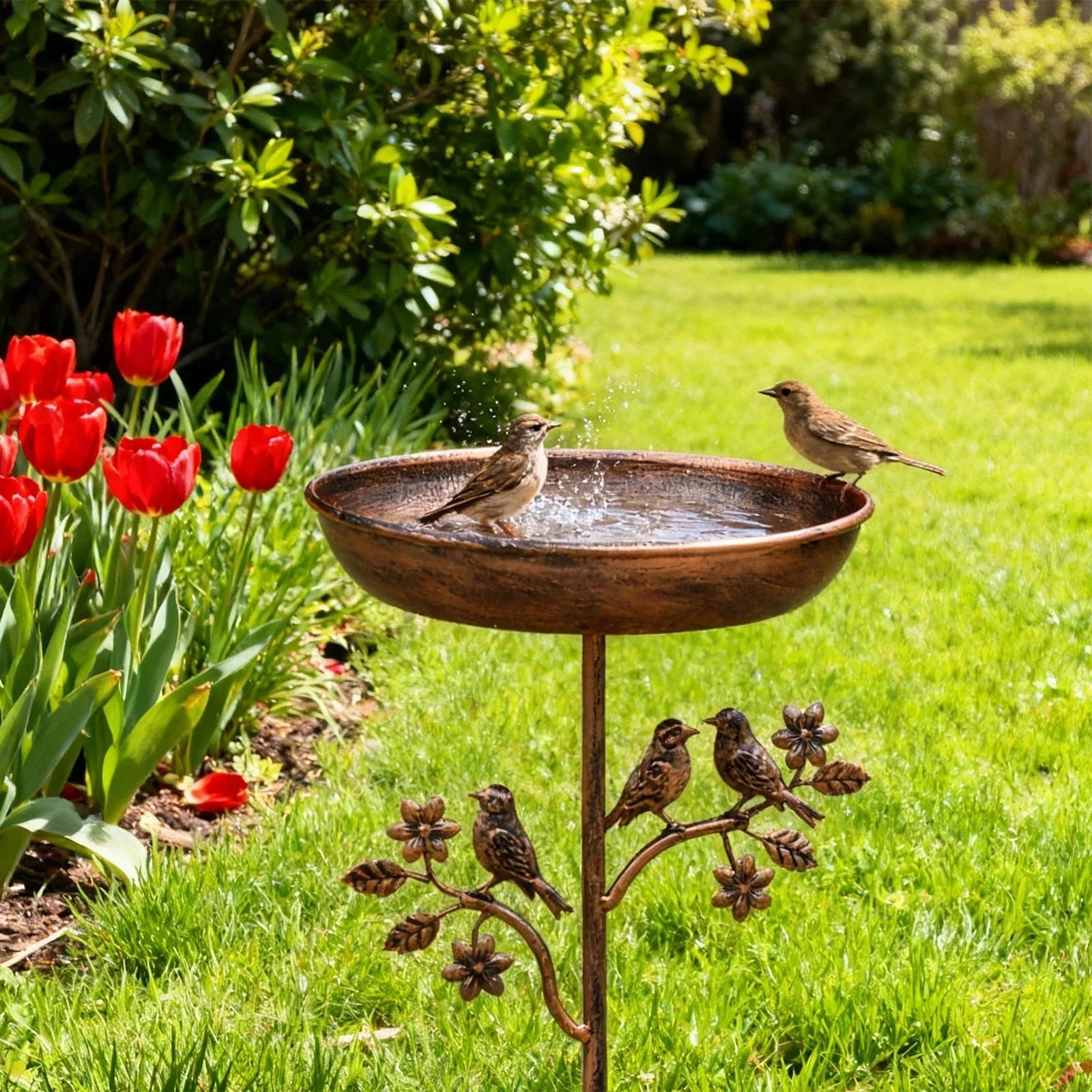Garden Bird Water Bowl | Ornamental Basin | Secure Spike | GardenShine