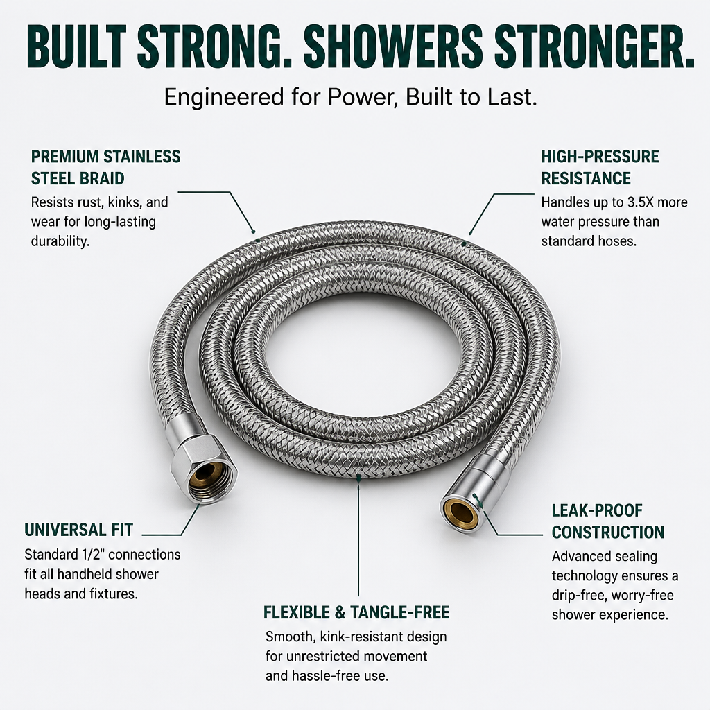 HydroForce™ Braided Shower Hose — Unleash a Leak-Free, Power-Packed Shower You’ll Crave Every Day
