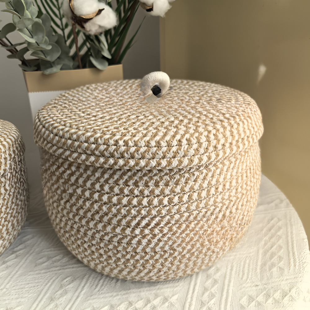 Handwoven Storage Basket | Round Woven Basket | Boho Style | CasaWeave