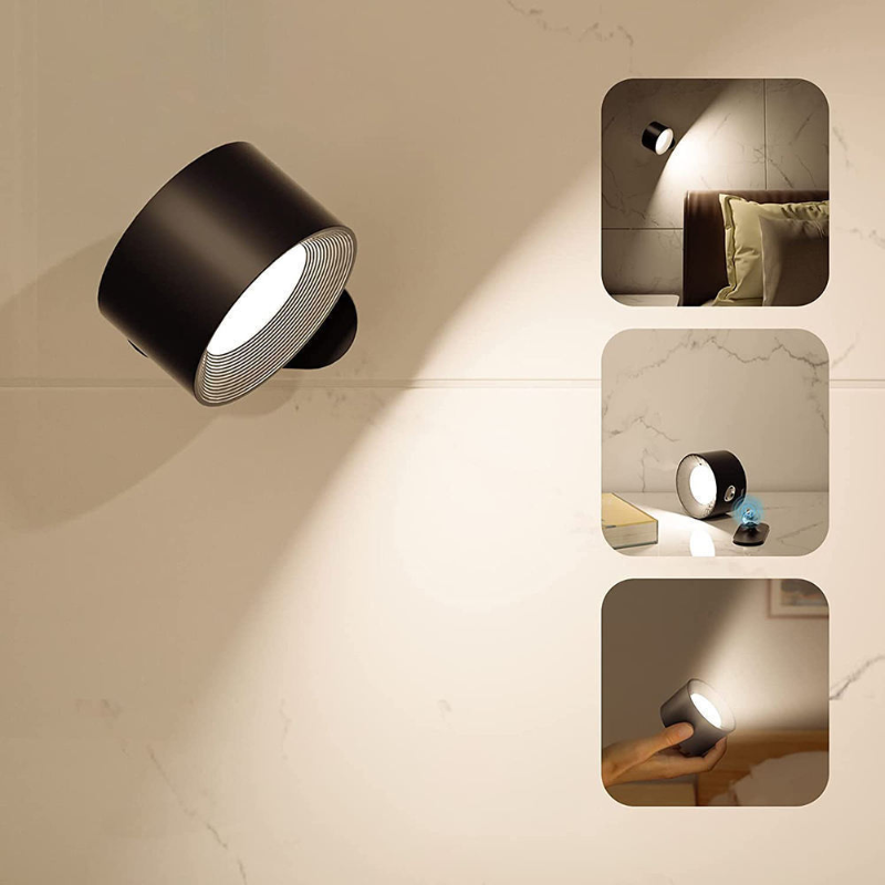 Rechargeable LED Wall Lamp with 360° Rotatable Head – Touch Sensor, Wire-Free Installation