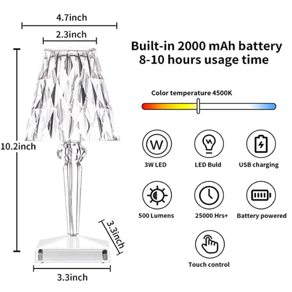 LED Glass Crystal Table Lamp