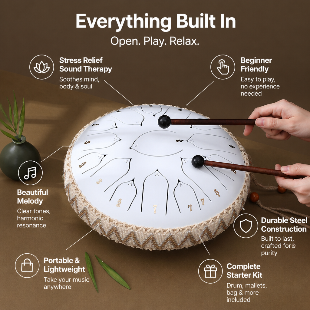 SereniTone™ Steel Tongue Drum — Instantly Melt Stress and Unlock Your Creative Flow