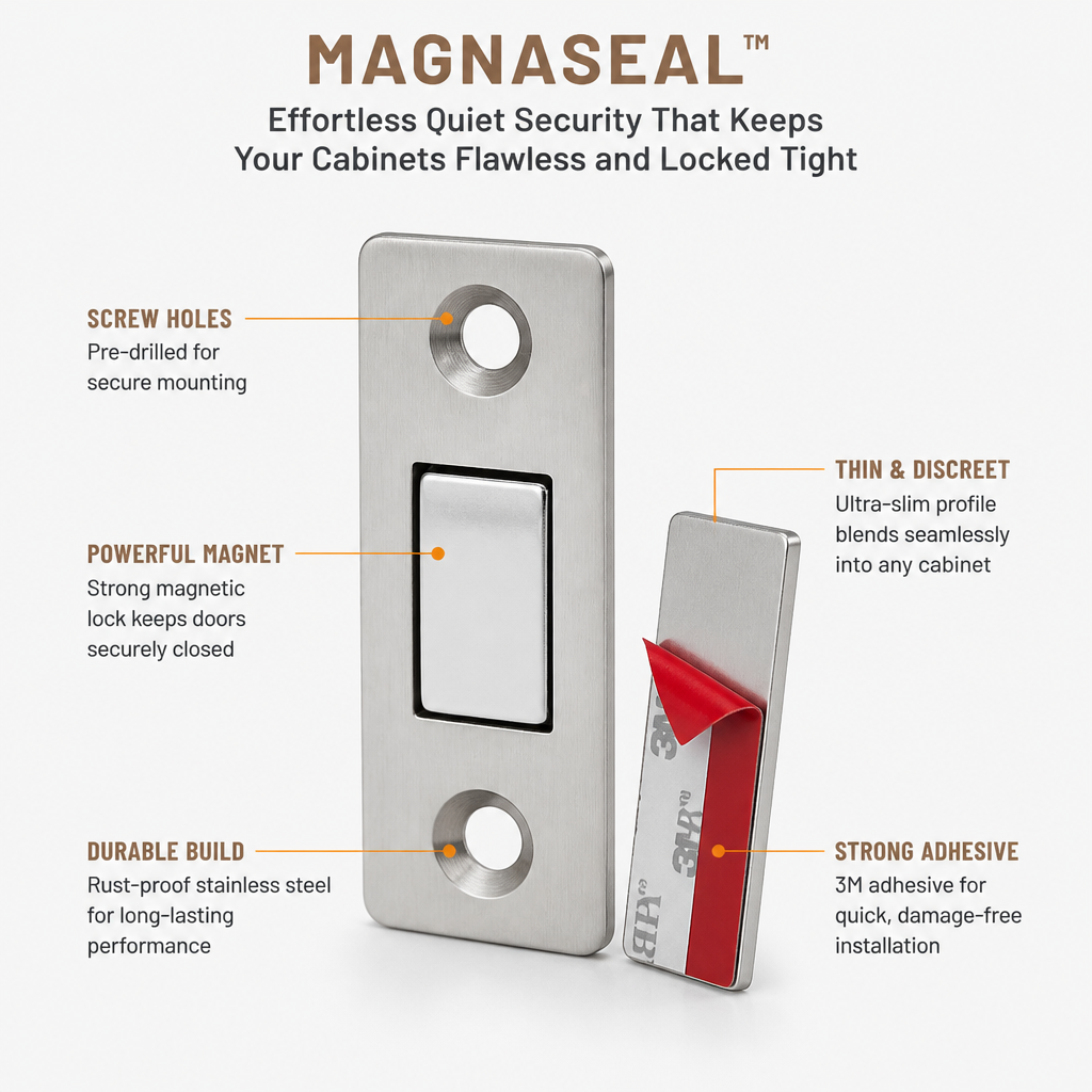 MagnaSeal™ — Effortless Quiet Security That Keeps Your Cabinets Flawless and Locked Tight