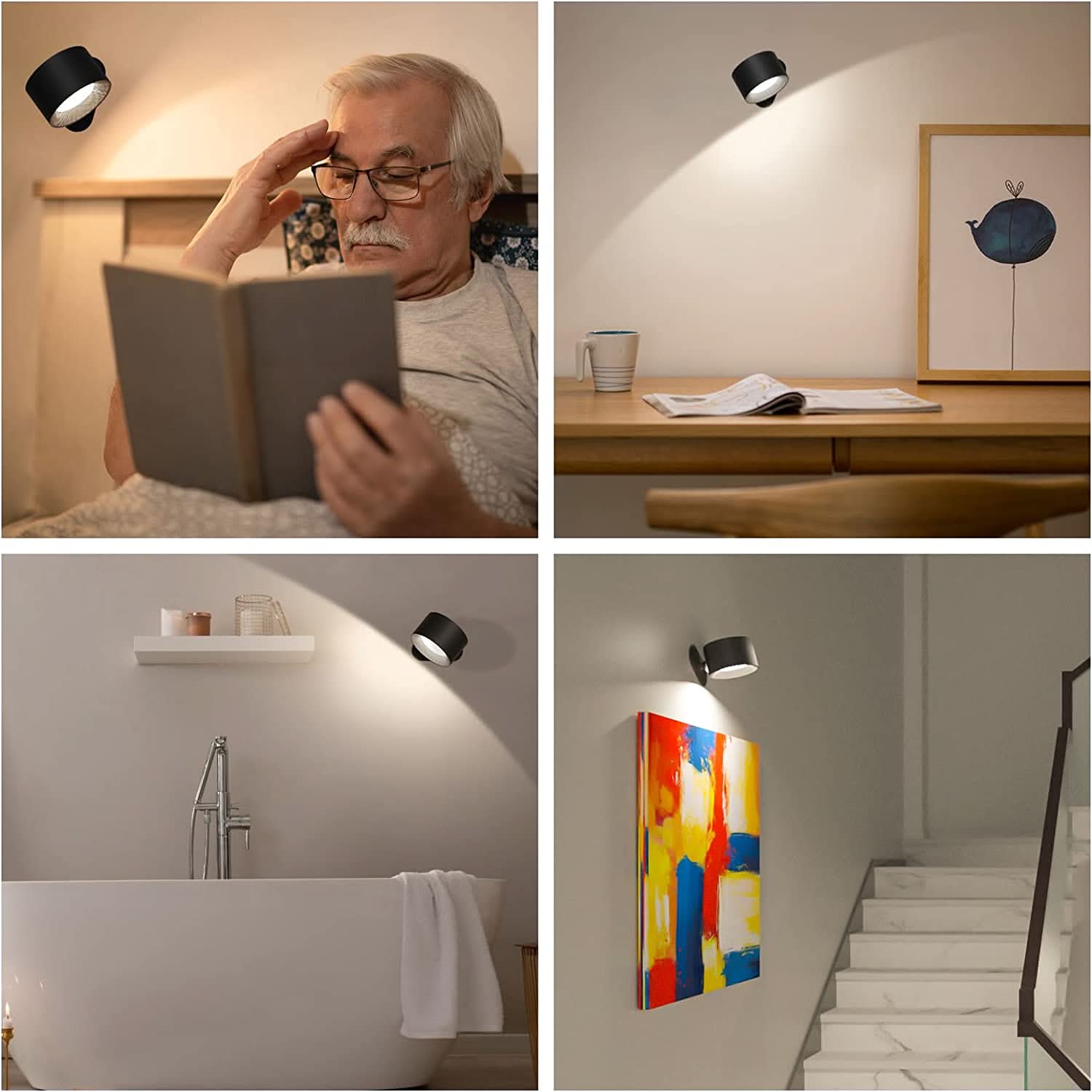 Wireless Wall Lamp with 360-Degree Rotation, USB Rechargeable, 3 Brightness Settings