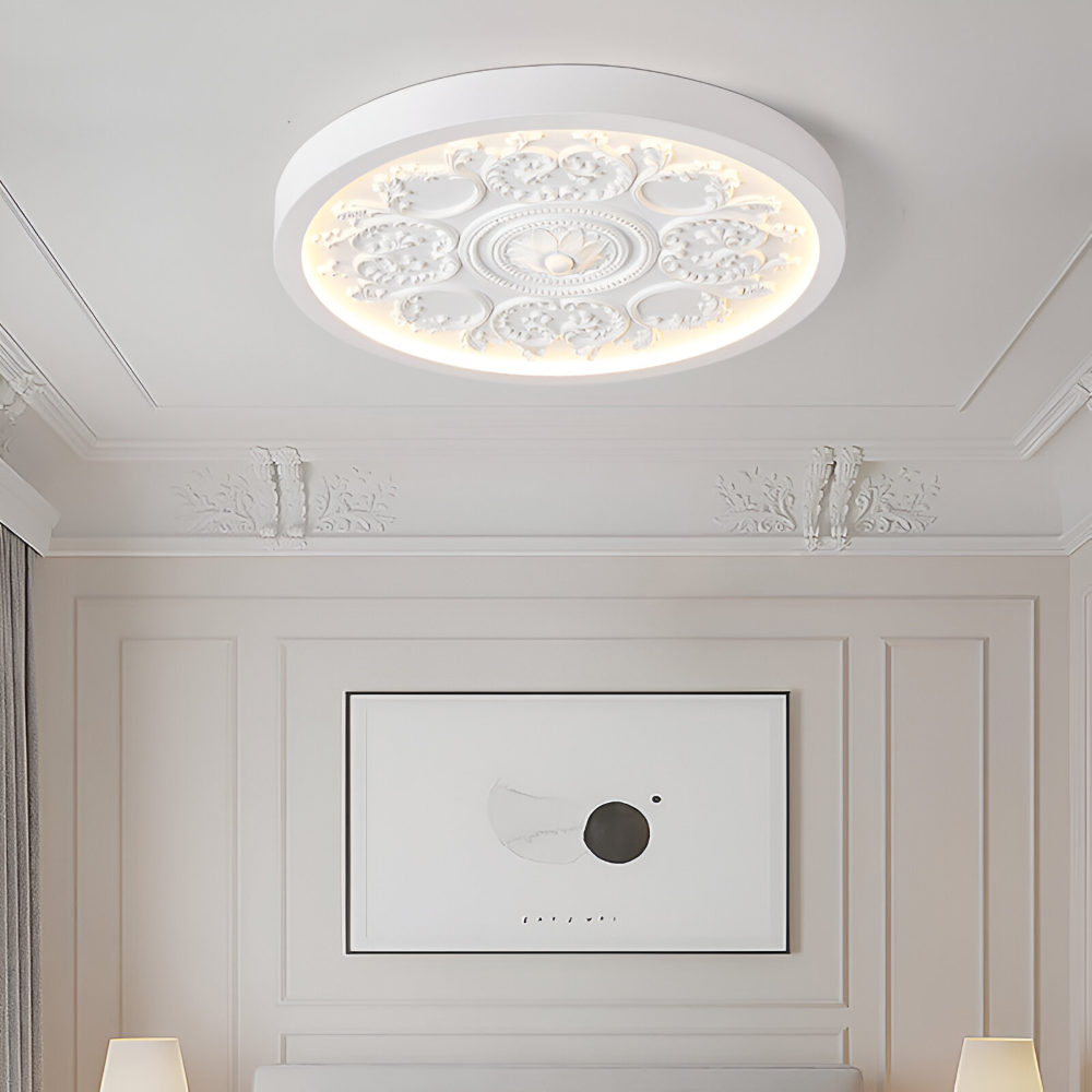 Ceiling lamp with embossed floral design – Remote dimmable control