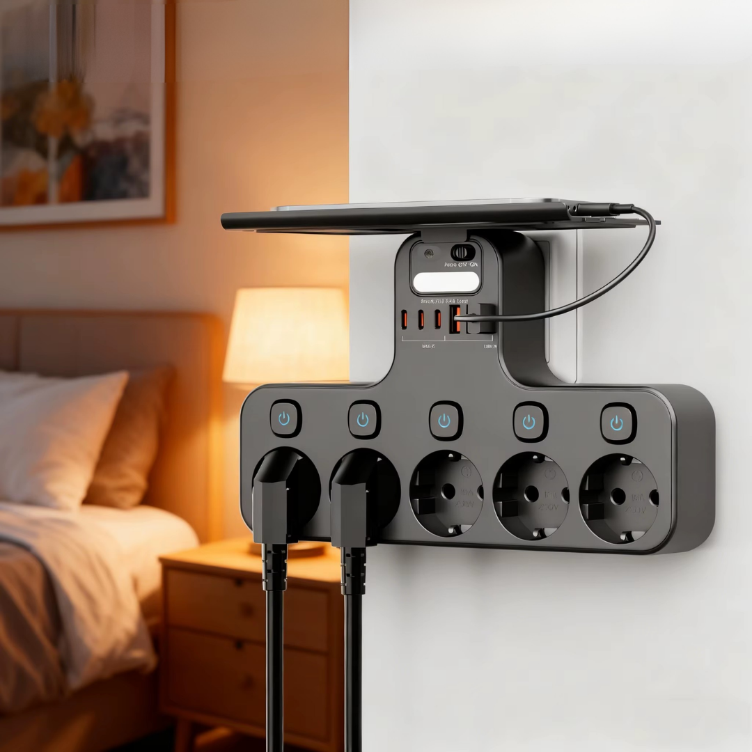 Wall Power Strip | Separately Switchable Outlets | USB Charging Ports | WallCharge