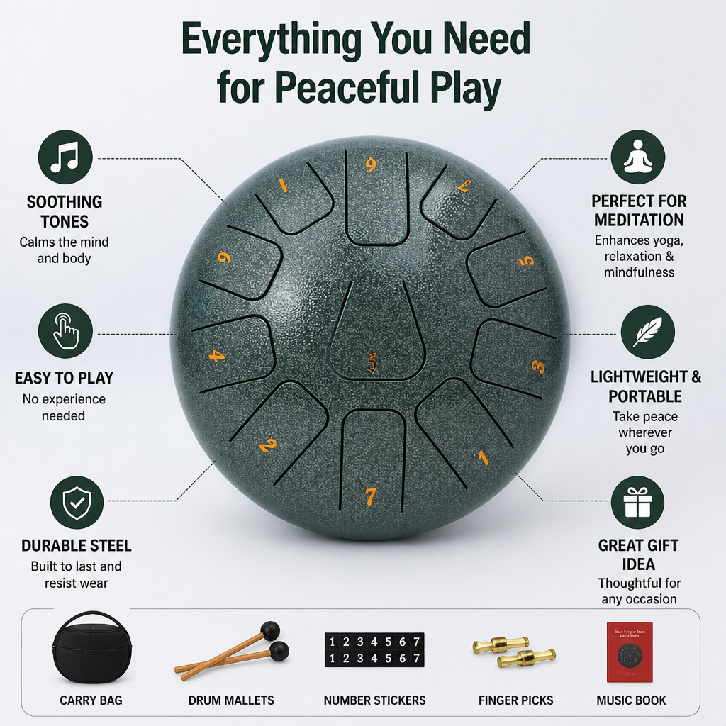 SereniTone™ Steel Tongue Drum — Instantly Melt Stress and Unlock Your Creative Flow