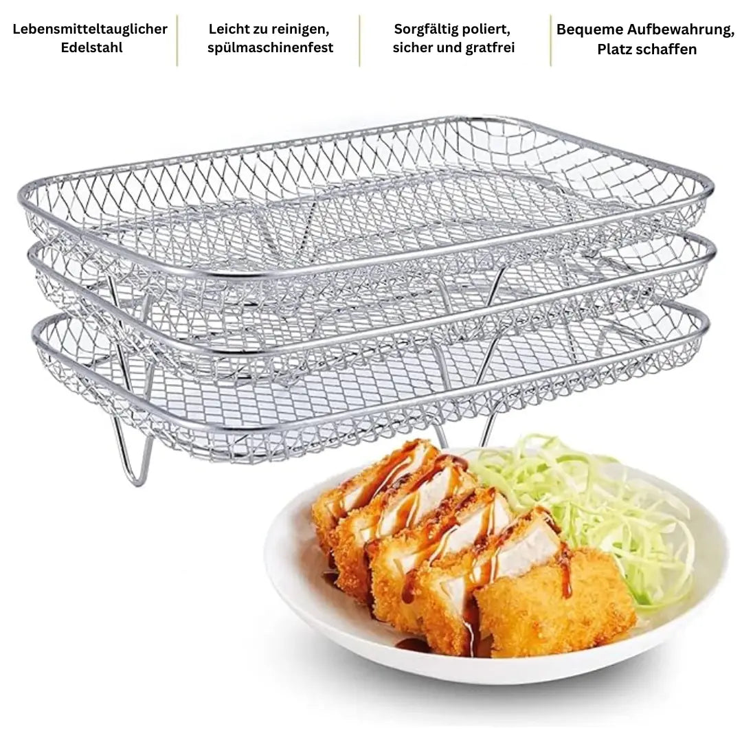 SizzleNest™ Multi-Layer Air Fryer Baskets — Double Your Cooking Power and Enjoy Flawless, Stress-Free Meals Every Time